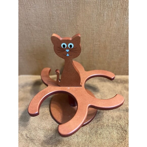Cat-Shaped Wood 3-Bowl Holder Feeder Stand - Picture 3 of 3